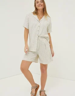 Women FatFace Shorts|Linen Stripe Shorts
