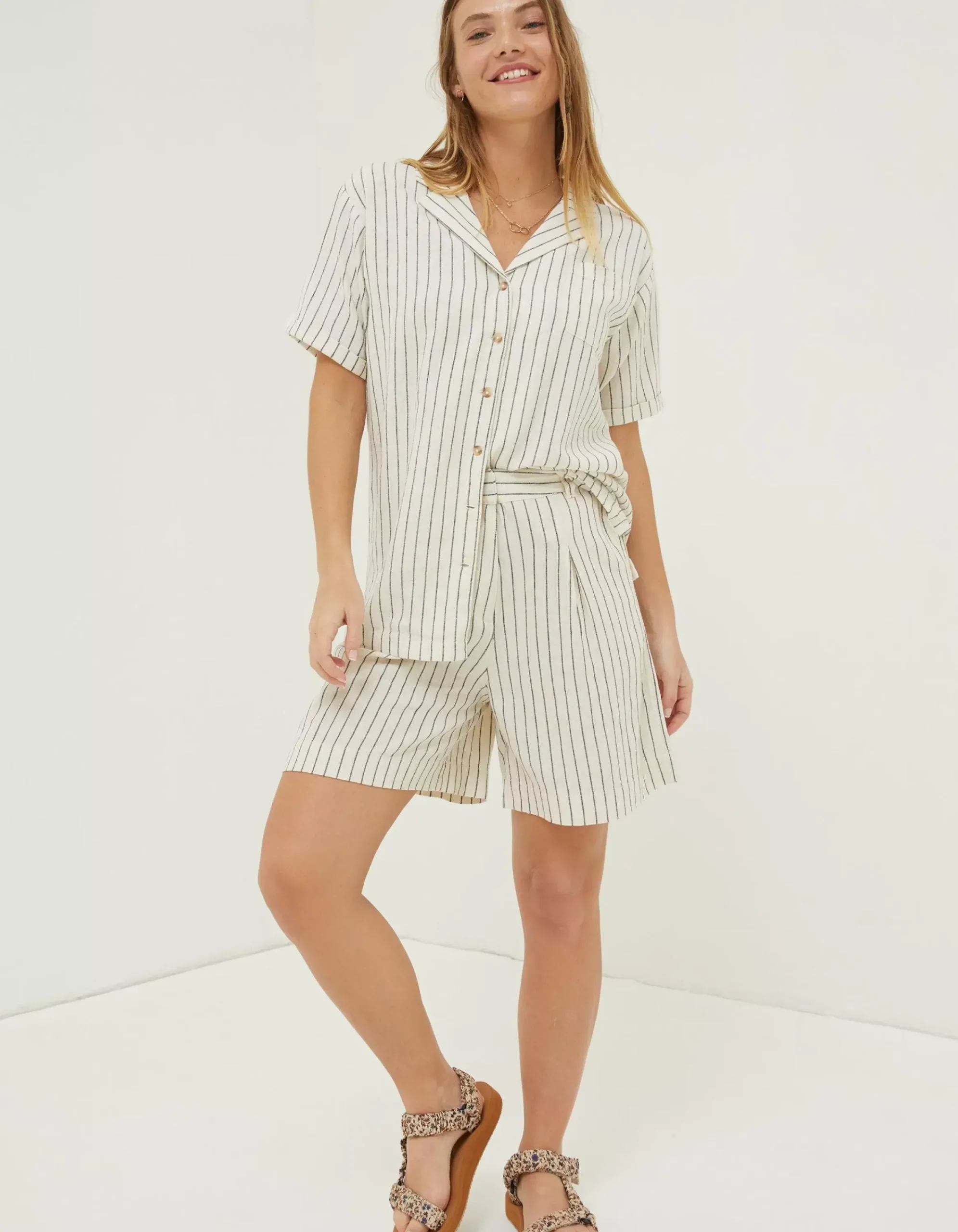 Women FatFace Shorts|Linen Stripe Shorts