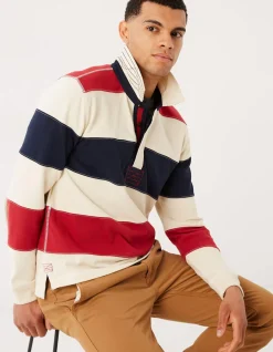 Men FatFace Rugby Shirts|Long Sleeve Stripe Rugby Sweat