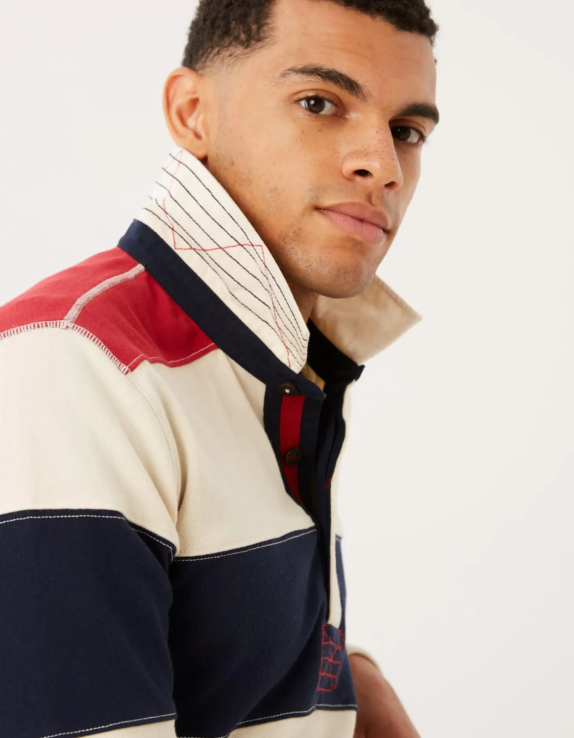 Men FatFace Rugby Shirts|Long Sleeve Stripe Rugby Sweat
