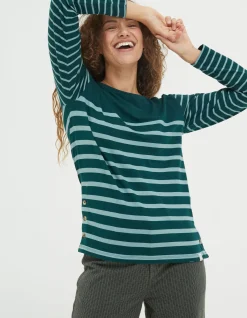 Women FatFace Tops & T-Shirts|Organic Cotton Button Breton
