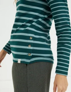 Women FatFace Tops & T-Shirts|Organic Cotton Button Breton