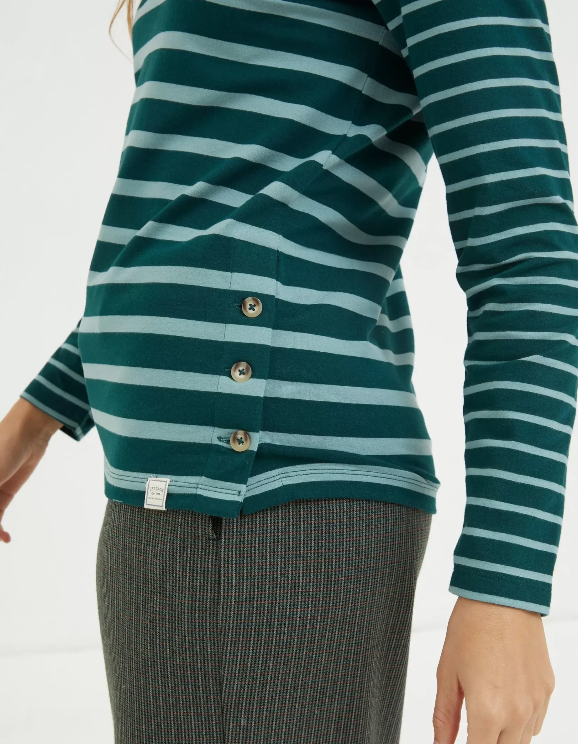 Women FatFace Tops & T-Shirts|Organic Cotton Button Breton