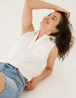 Women FatFace Tops & T-Shirts|Polly Sleeveless Polo Shirt