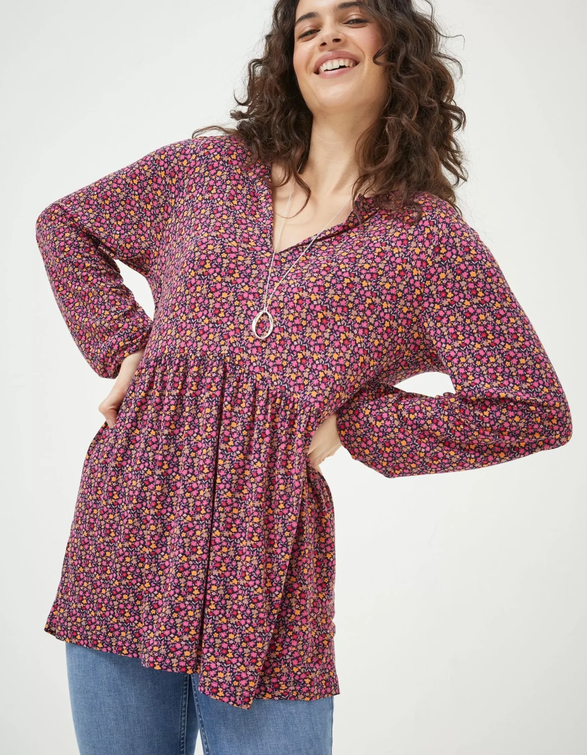 Women FatFace Tops & T-Shirts|Poppy Retro Ditsy Longline