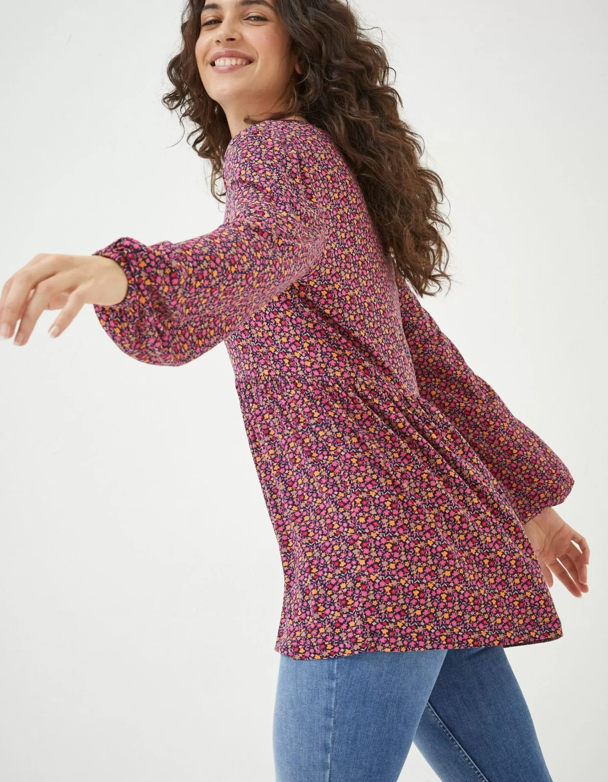 Women FatFace Tops & T-Shirts|Poppy Retro Ditsy Longline