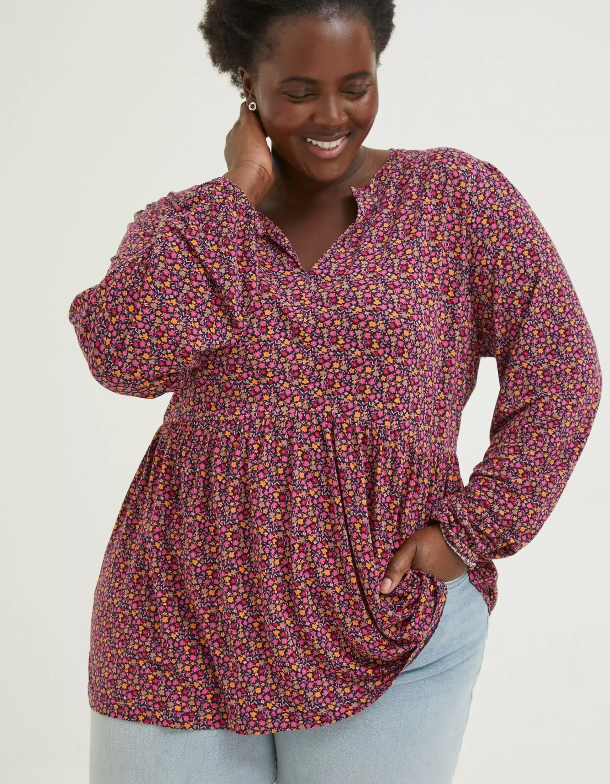 Women FatFace Tops & T-Shirts|Poppy Retro Ditsy Longline