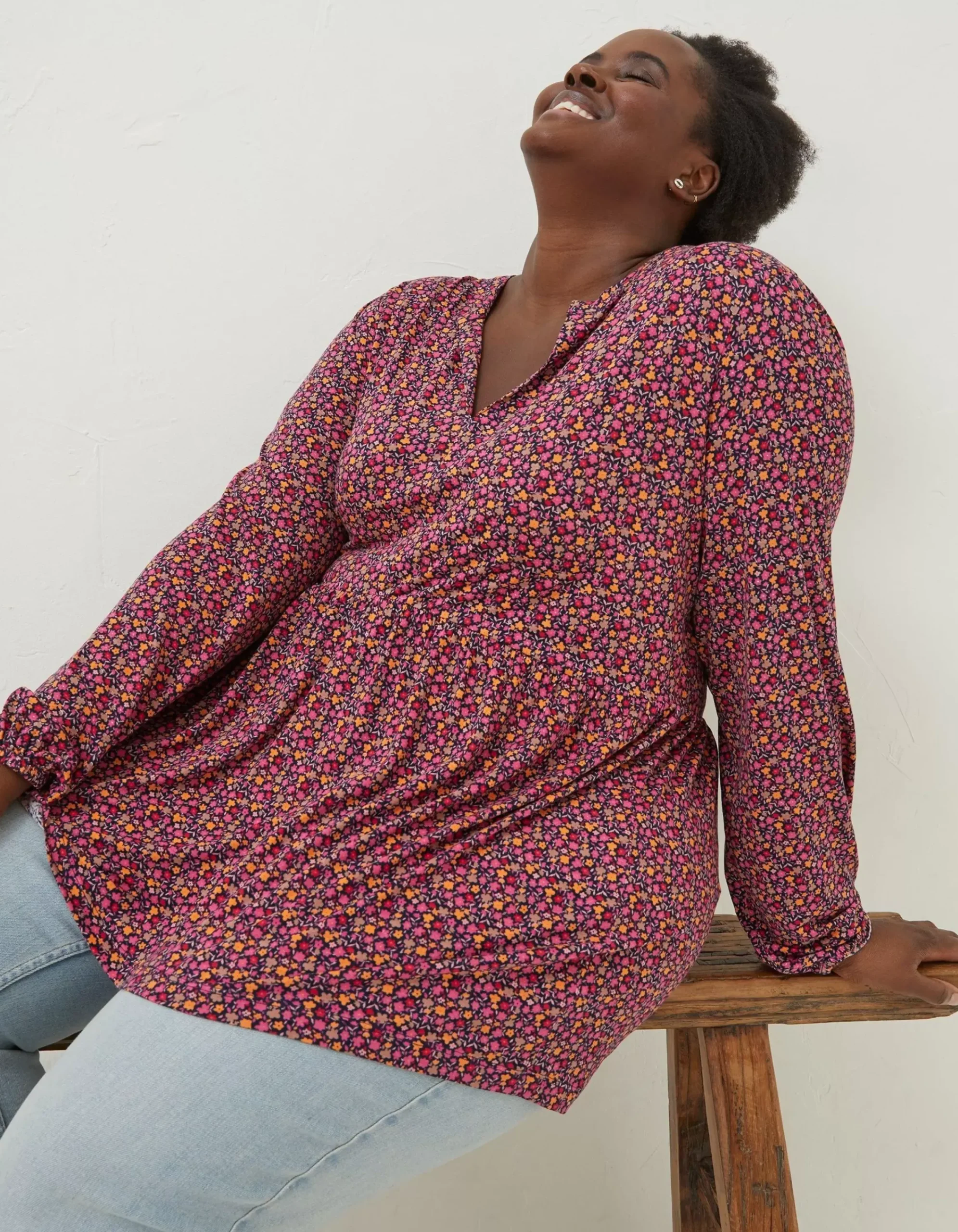 Women FatFace Tops & T-Shirts|Poppy Retro Ditsy Longline