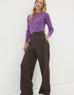 Women FatFace Trousers & Leggings|Presley Check Wide Leg Trousers