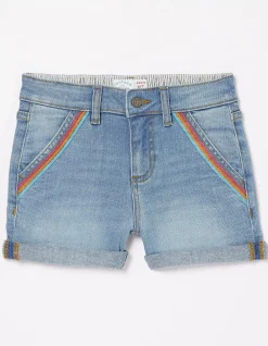 Girls FatFace View All|Rainbow Embroidered Denim Shorts