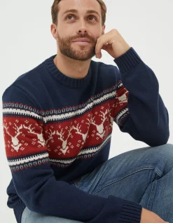 Men FatFace View All|Reindeer Crew Neck Jumper