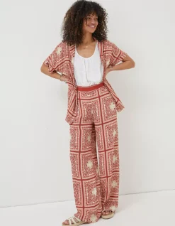 Women FatFace Trousers & Leggings|Scarf Print Palazzo Trousers