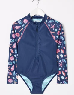 Girls FatFace View All|Shell Print Long Sleeve Swimsuit
