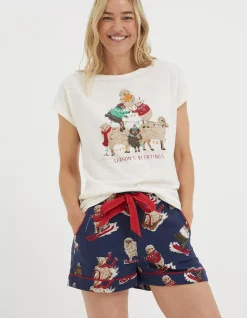 Women FatFace Nightwear & Loungewear|Shelter Stevie Sheep Pyjama Shorts