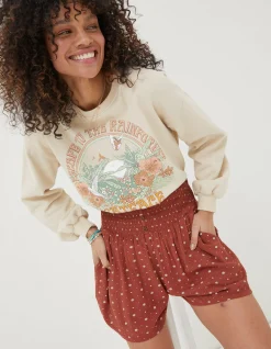 Women FatFace Shorts|Shirred Clip Geo Shorts