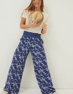 Women FatFace Trousers & Leggings|Shirred Geo Batik Palazzo