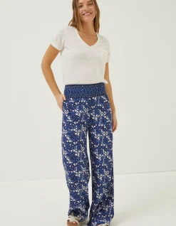 Women FatFace Trousers & Leggings|Shirred Geo Batik Palazzo