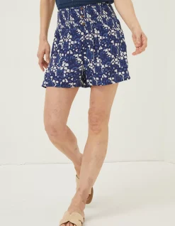 Women FatFace Shorts|Shirred Geo Batik Shorts