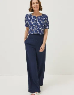 Women FatFace Trousers & Leggings|Shirred Plain Palazzo Trousers