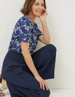 Women FatFace Trousers & Leggings|Shirred Plain Palazzo Trousers