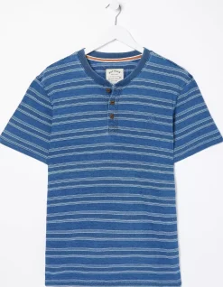 Men FatFace T-Shirts|Short Sleeve Indigo Texture Henley