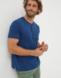 Men FatFace View All|Short Sleeve Indigo Texture Henley