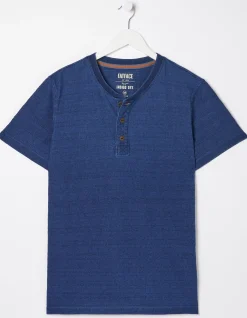 Men FatFace View All|Short Sleeve Indigo Texture Henley