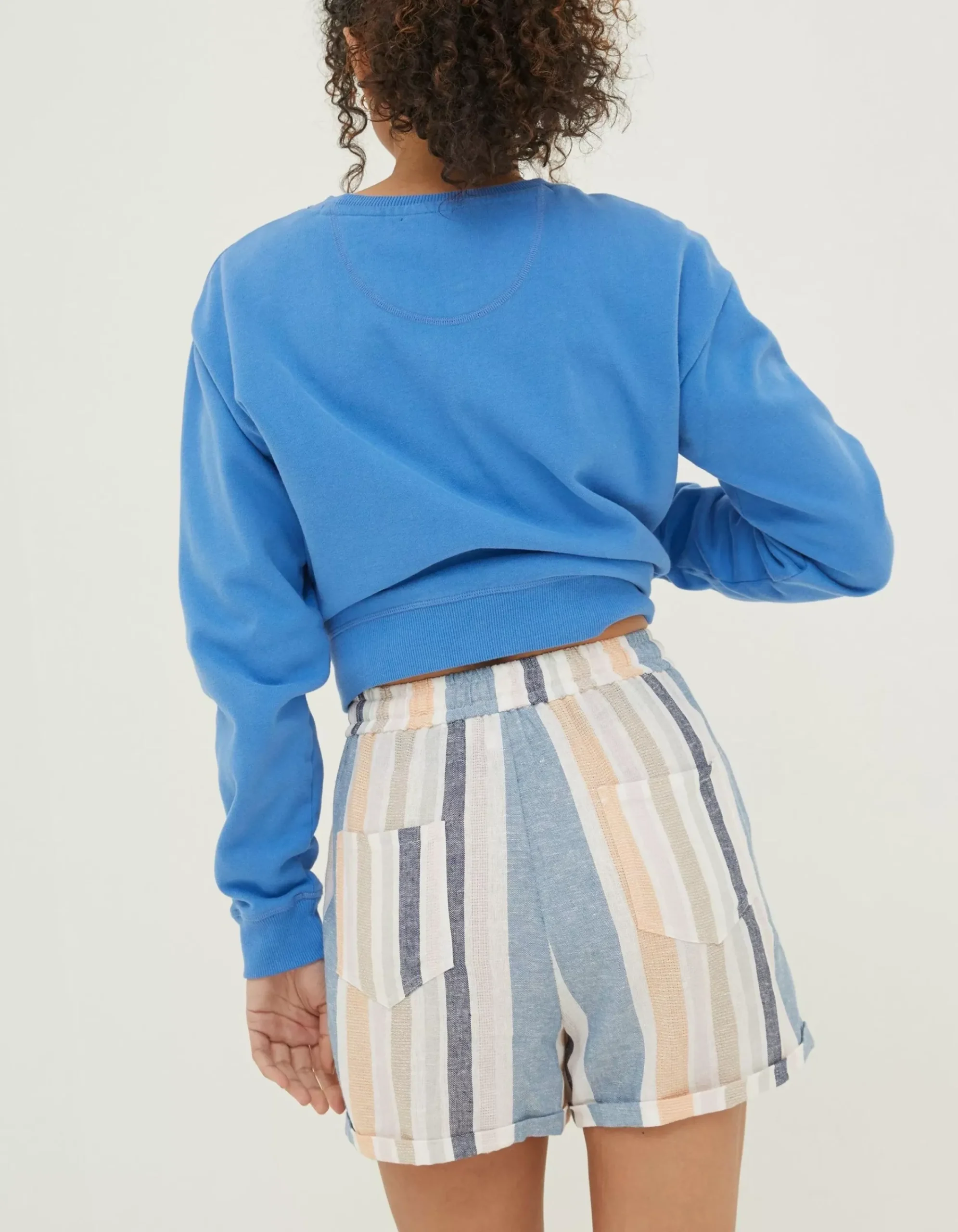 Women FatFace Shorts|Tenby Multi Stripe Linen Blend Short