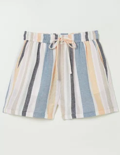 Women FatFace Shorts|Tenby Multi Stripe Linen Blend Short