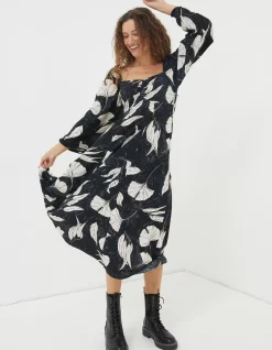 Women FatFace Dresses|Tessa Twilight Leaves Midi Dress