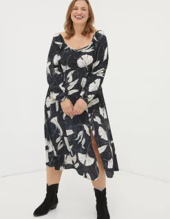 Women FatFace Dresses|Tessa Twilight Leaves Midi Dress