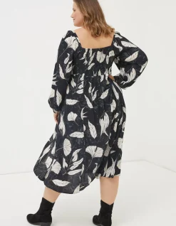 Women FatFace Dresses|Tessa Twilight Leaves Midi Dress