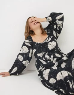 Women FatFace Dresses|Tessa Twilight Leaves Midi Dress