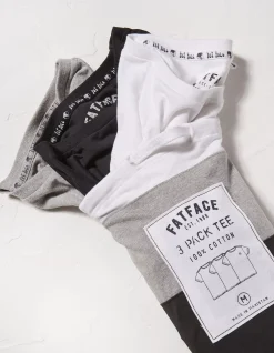 Men FatFace T-Shirts|Three Pack Crew Neck T-Shirts