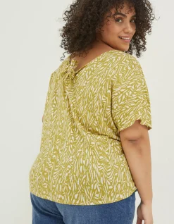 Women FatFace Tops & T-Shirts|Tie Back Paint Linen T-Shirt