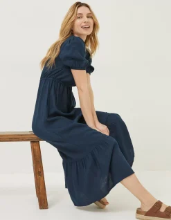 Women FatFace Dresses|Vivvie Linen Midi Dress